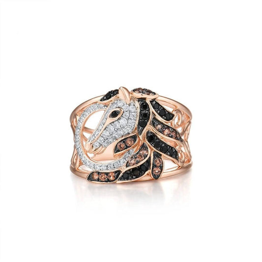 Rose Gold Horse Ring-Black Diamonds New York