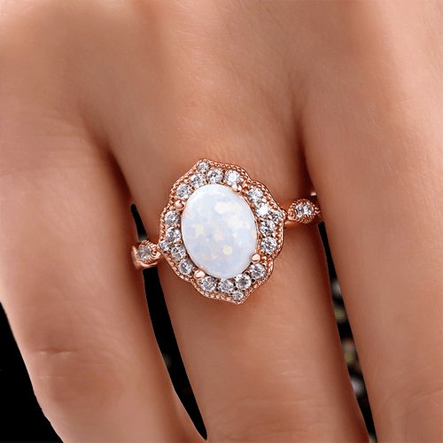 Rose Gold Oval Cut Moonstone Engagement Ring-Black Diamonds New York