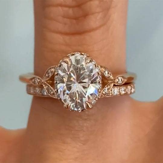 Rose Gold Oval Cut Solitaire Wedding Set-Black Diamonds New York