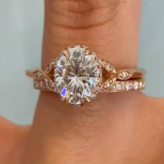 Rose Gold Oval Cut Solitaire Wedding Set-Black Diamonds New York