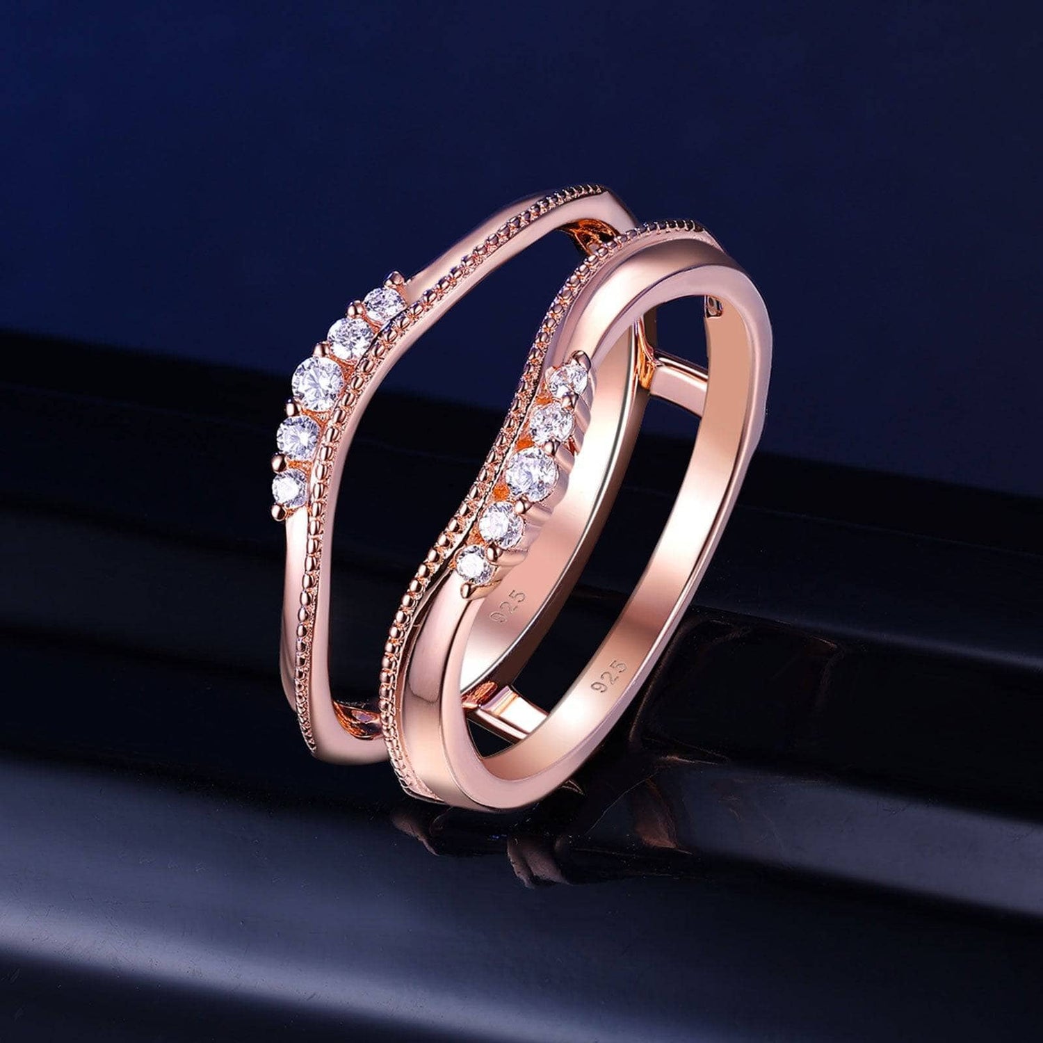 Rose Gold Protective Hollow Wedding Ring-Black Diamonds New York