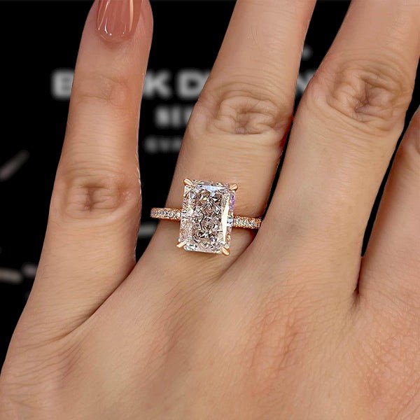 Rose Gold Radiant Cut Simulated Diamonds Engagement Ring-Black Diamonds New York