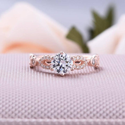 Rose Gold 1.0 ct Round Cut Moissanite Promise Ring