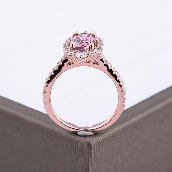 Rose Gold Synthetic Morganite Oval Cut Engagement Ring-Black Diamonds New York