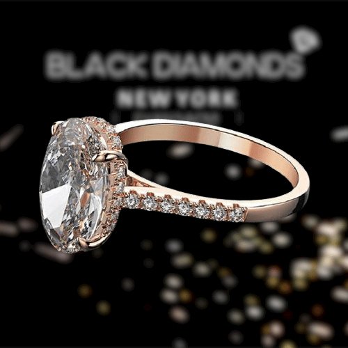 Rose Gold White Sapphire Oval Cut Wedding Ring Set-Black Diamonds New York