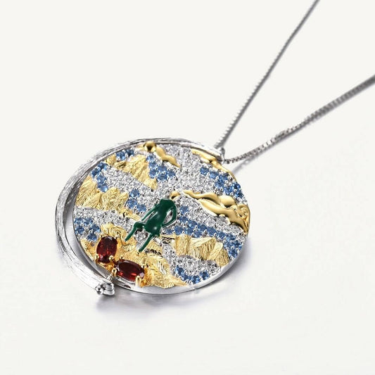 Rotatable Oil Painting Pendant Necklace-Black Diamonds New York