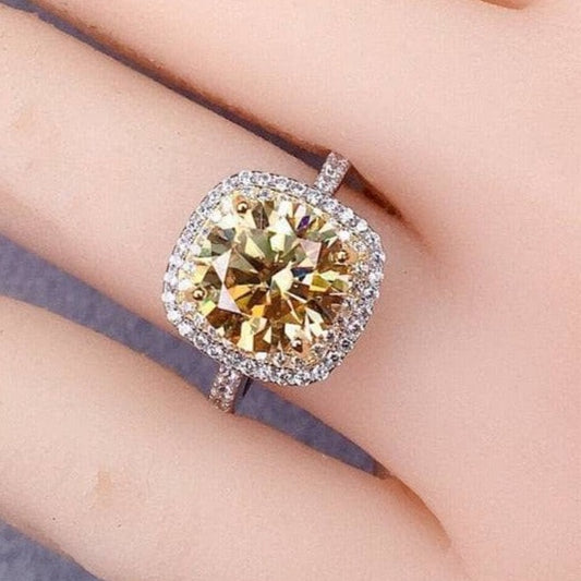 Round Cut 3ct Yellow Diamond Halo Engagement Ring-Black Diamonds New York
