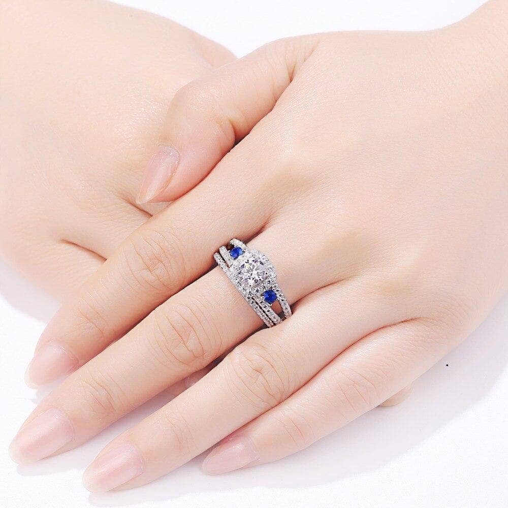 Round Cut Blue Side Created Diamond Ring Set-Black Diamonds New York