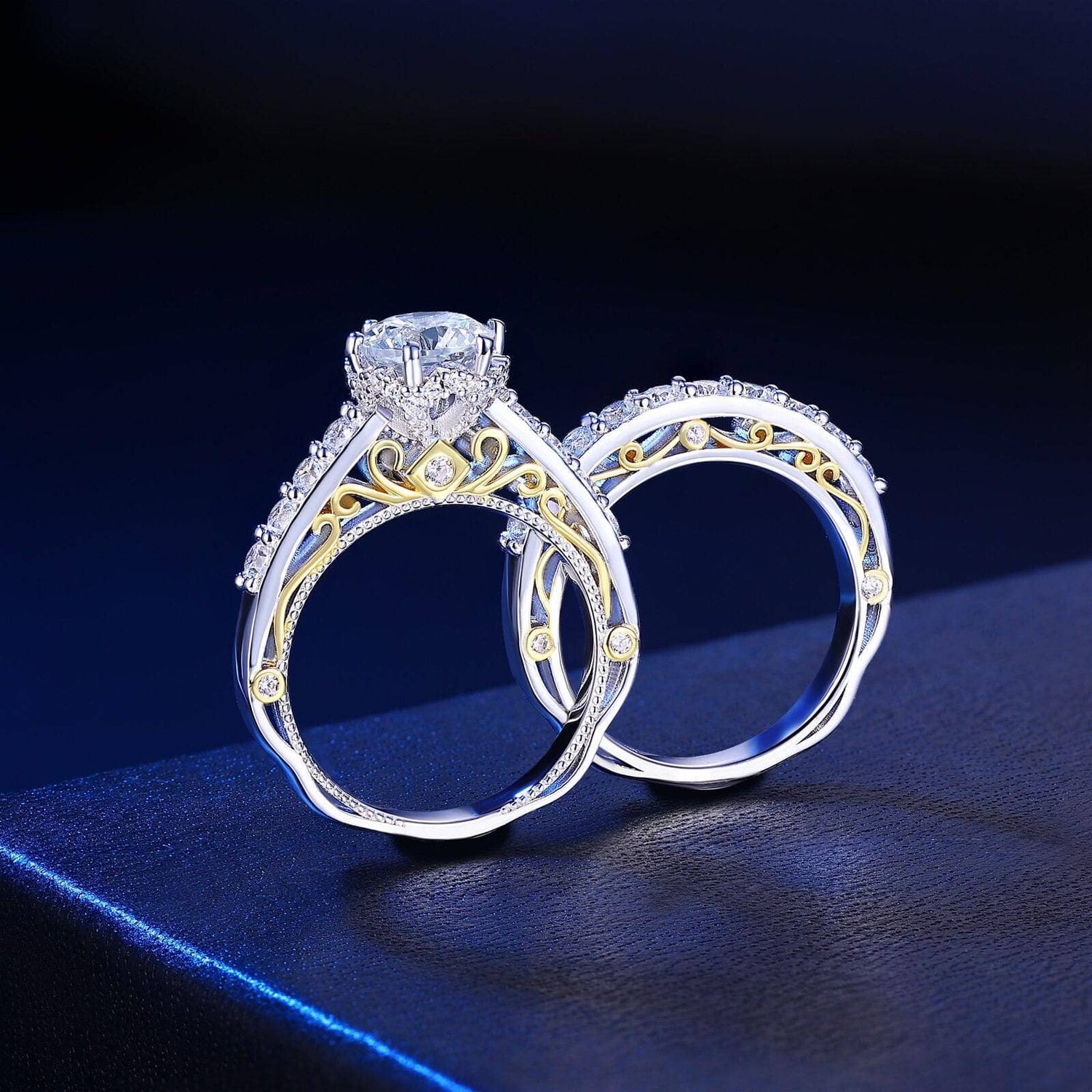 Round Cut Created Diamond Yellow Gold Accent Engagement Ring-Black Diamonds New York