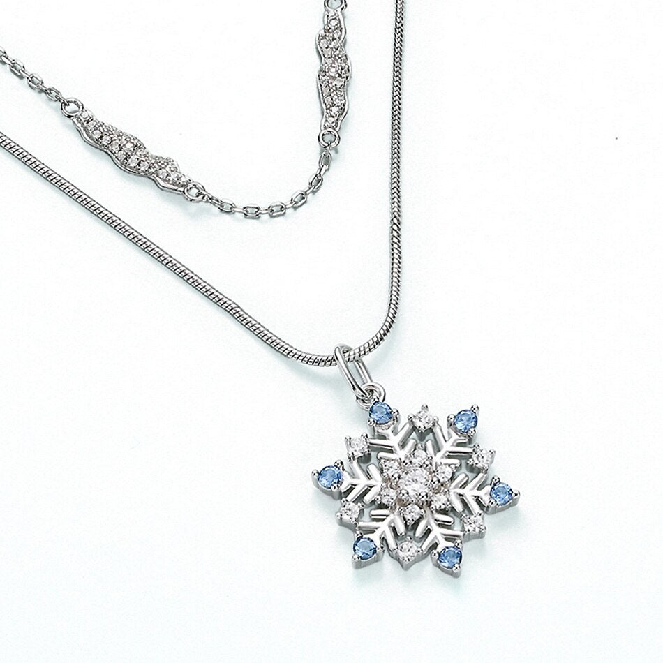 Round Cut Created Diamond Snowflake Double Chain Necklace-Black Diamonds New York