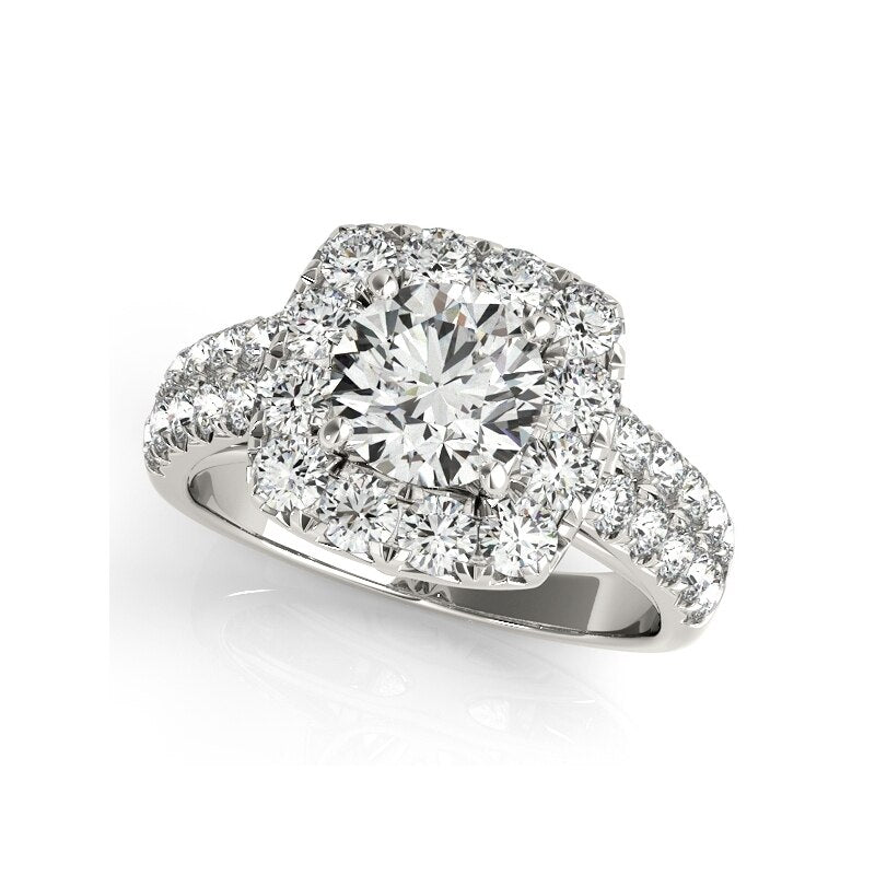 Round Cut Diamond Halo White Gold Engagement Ring Set-Black Diamonds New York
