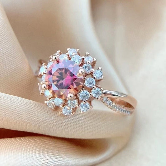 Round Cut Pink Diamond Halo Rose Gold Engagement Ring-Black Diamonds New York