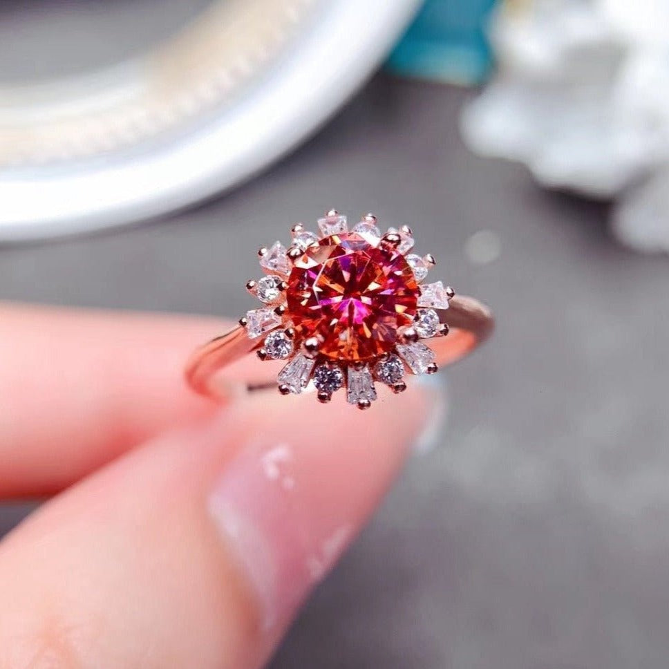 Round Cut Red Diamond Flower Halo Engagement Ring-Black Diamonds New York