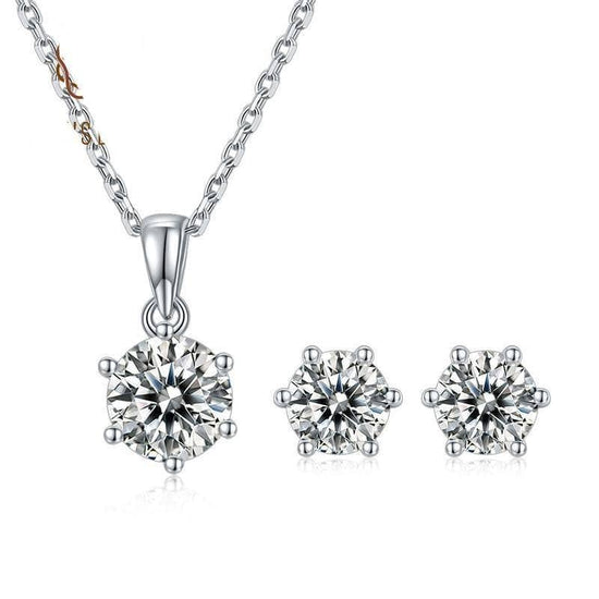 Round Moissanite Diamond Solitaire Pendant Necklace and Earrings Set ...