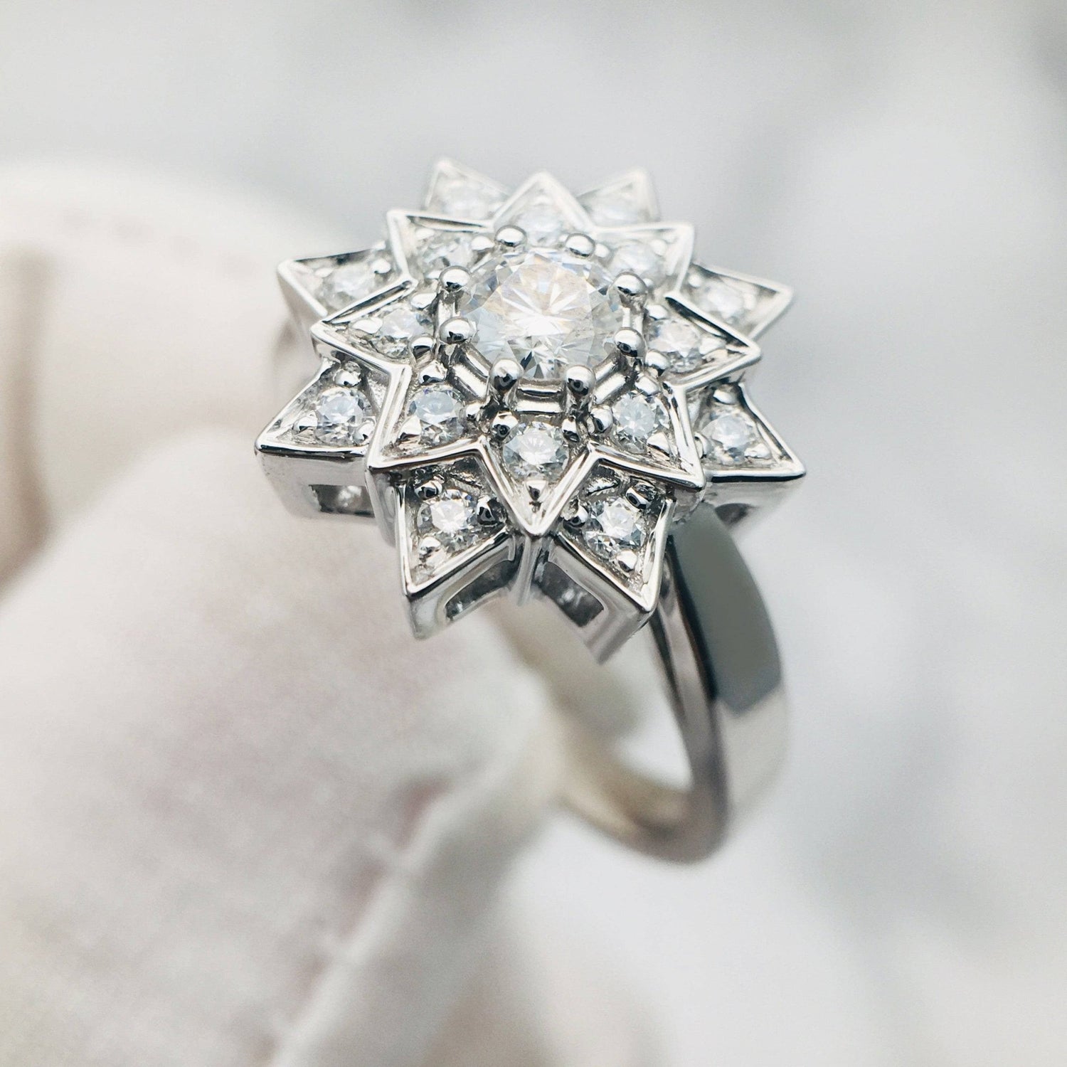 Round Diamond Vintage Sunflower Design Engagement Ring-Black Diamonds New York