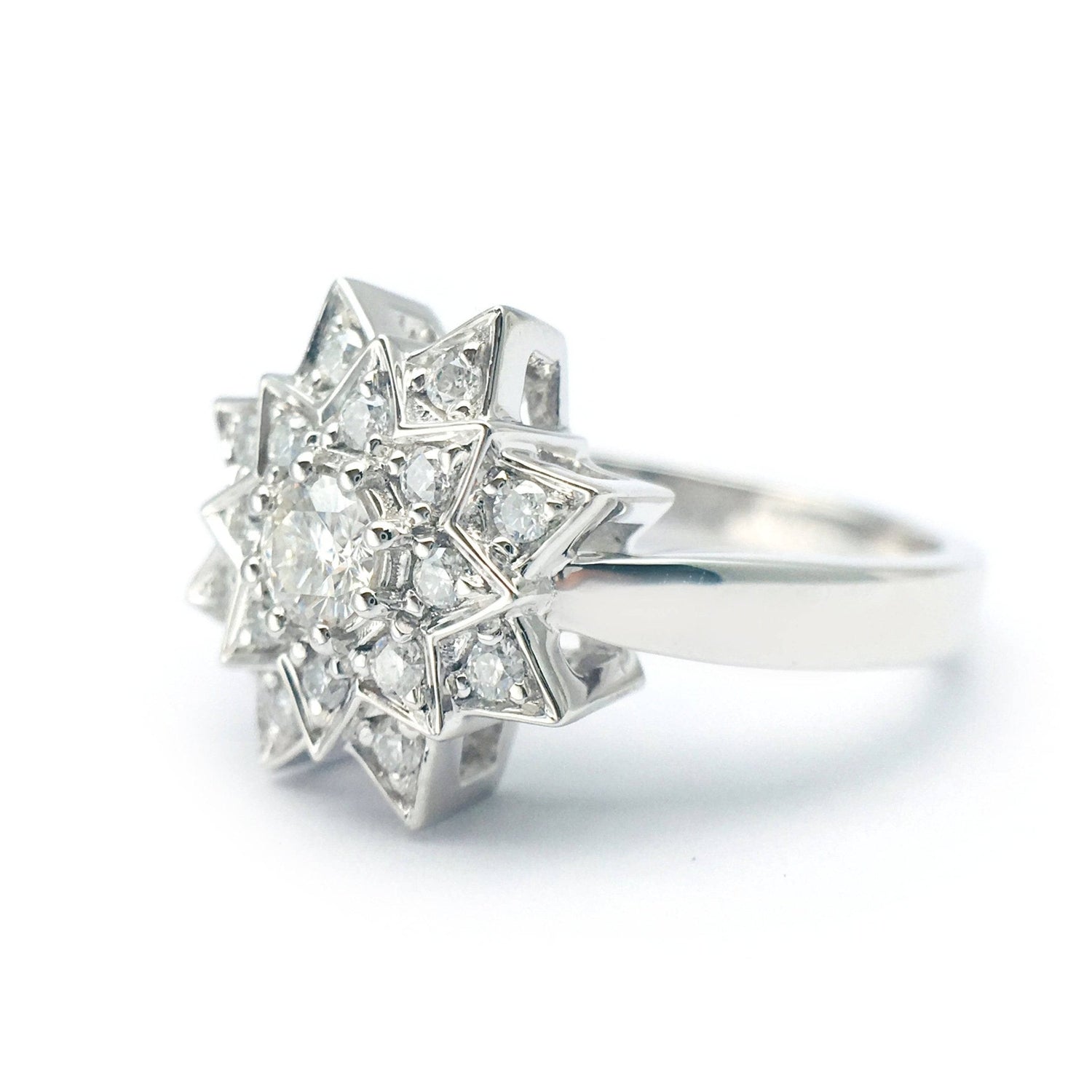 Round Diamond Vintage Sunflower Design Engagement Ring-Black Diamonds New York