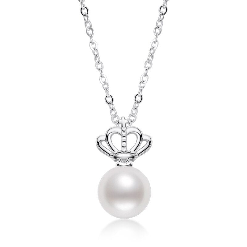 Round Natural Freshwater Pearl Crown Pendant Necklace from Black ...