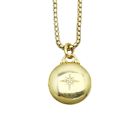 Round Punk Medallion with Star Locket Necklace-Black Diamonds New York