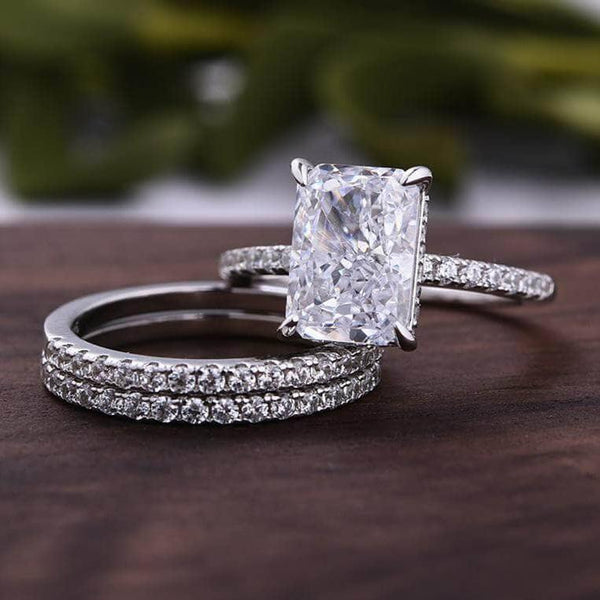 Simulated Diamond Radiant Cut 3pcs Ring Set White Gold from