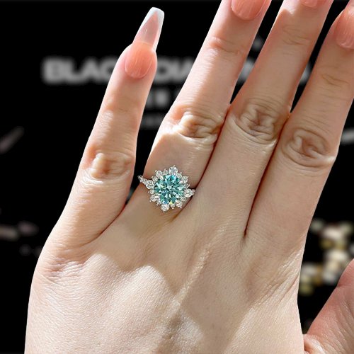 Cyan Blue Diamond Ring, 1 2024 CT Cyan Blue Round Cut Moissanite Engagement Ring, Accent Wedding Ring, Bridal Set Ring, 14K Solid White Gold Ring