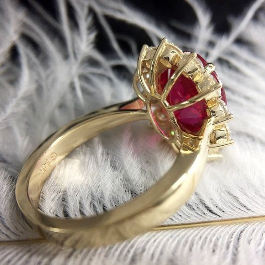 Solid 14k Yellow Gold 3.0 Ct Ruby with Diamond Engagement Ring-Black Diamonds New York