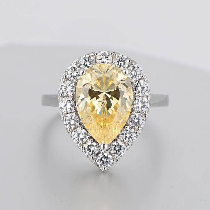 Simulated Diamond Pear Cut Halo Engagement Ring-Black Diamonds New York