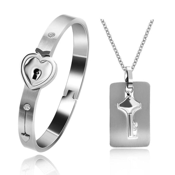 Wholesale Stainless Steel Jewelry Couple Lover Heart Lock And Key Bracelet  Necklace From m.