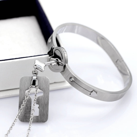 Lock and Key Necklace and Bracelet For Couples-Black Diamonds New York