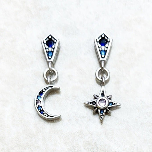 Star & Crescent Moon Drop Earrings-Black Diamonds New York