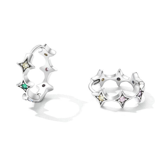 Star Rainbow Diamond Hoop Earrings-Black Diamonds New York