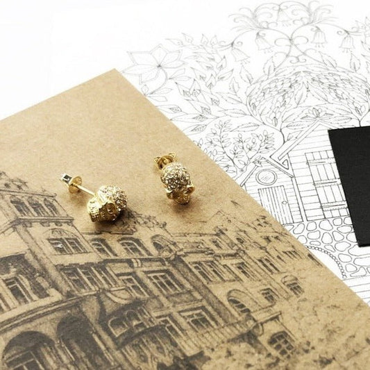 Street Punk Golden Skull Pave Stud Earrings-Black Diamonds New York