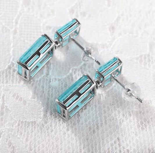 Synthetic Paraiba Tourmaline Earrings-Black Diamonds New York