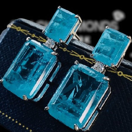 Synthetic Paraiba Tourmaline Earrings-Black Diamonds New York