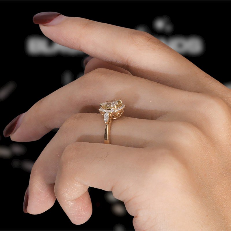Three Stone Pear Brilliant Cut Yellow Diamond Engagement Ring-Black Diamonds New York