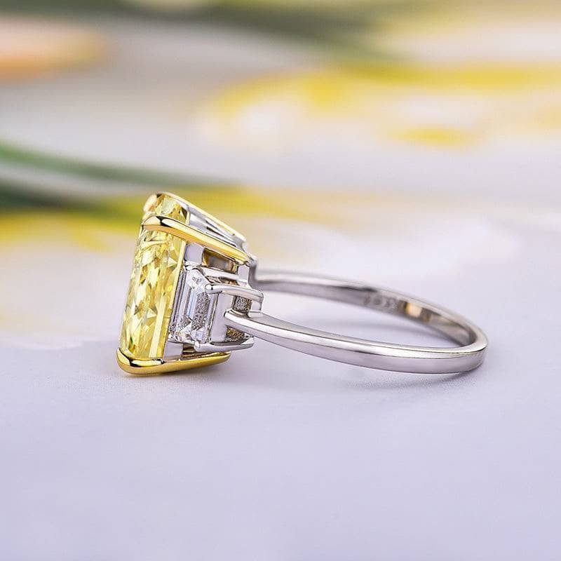 Yellow Moissanite Ring, Three Stone Ring, 2.25 Carat 9.0 x 7.0 MM Radiant Cut Ring, hot Solid 14K Rose Gold Ring, Moissanite Ring, Wedding Ring