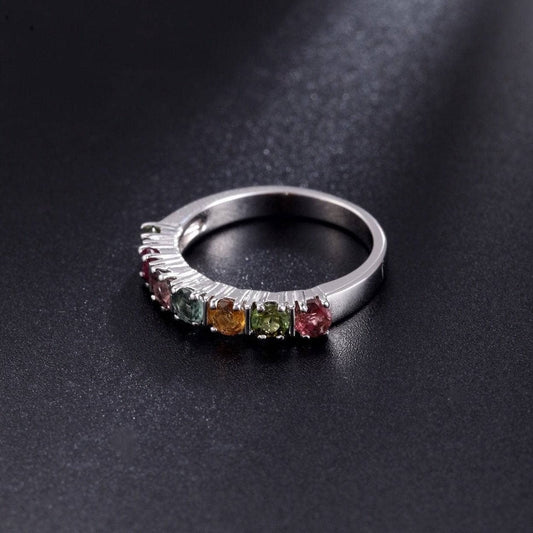 Round Tourmaline Half Eternity Stackable Ring Band-Black Diamonds New York