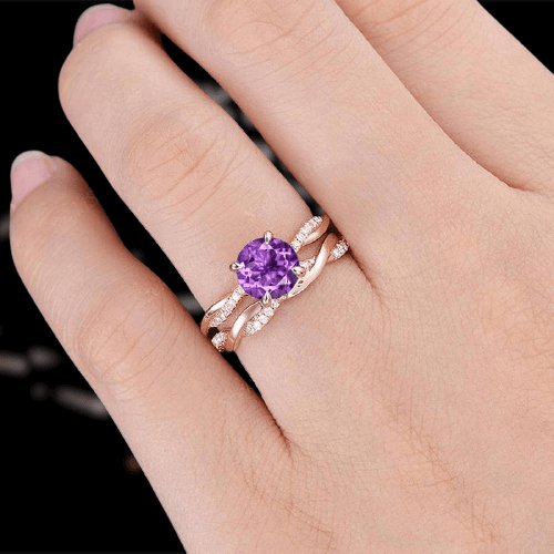 HUGE 3CT Round Cut Purple Amethyst Ring Engagement Ring 14K Rose Gold deals Finish Promise Ring Halloween Ring Gift For Her Gift For Him