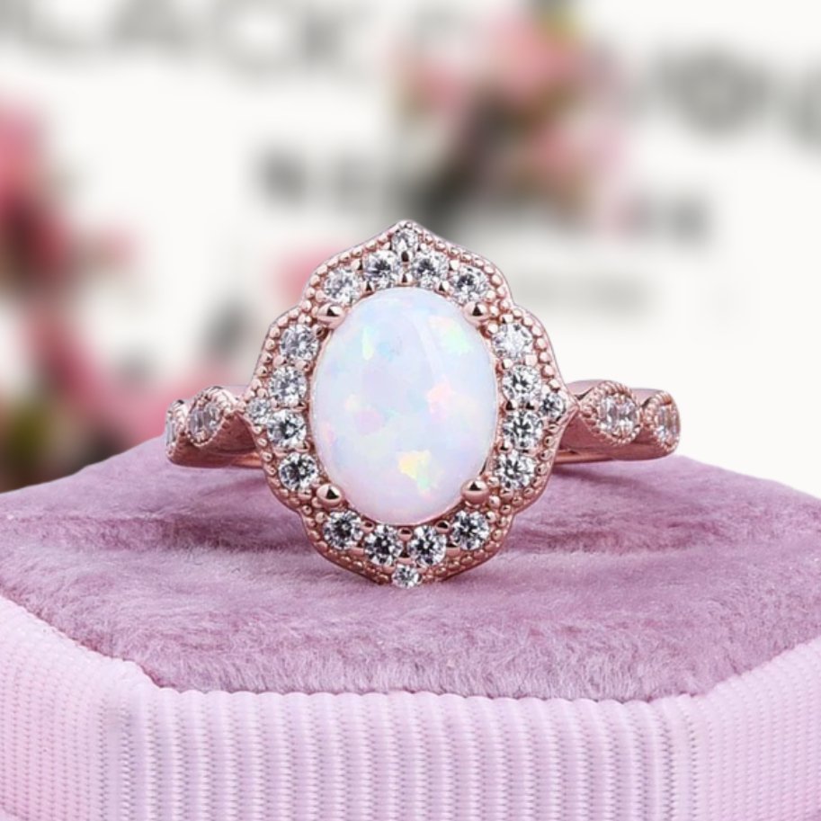 Rose Gold Unique Vintage Ring Pear Shape Art Deco Crown Engagement Rin