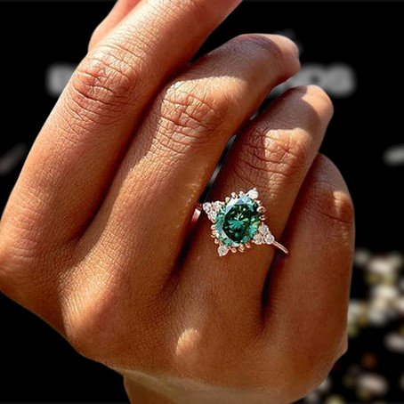 Unique Oval Cut Paraiba Tourmaline Engagement Ring Rose Gold Green Gemstone  Wedding Ring Diamond Cluster Anniversary Promise Rings for Women - Etsy