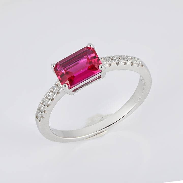 White Gold 1.5ct Emerald Cut Fuchsia Engagement Ring-Black Diamonds New York