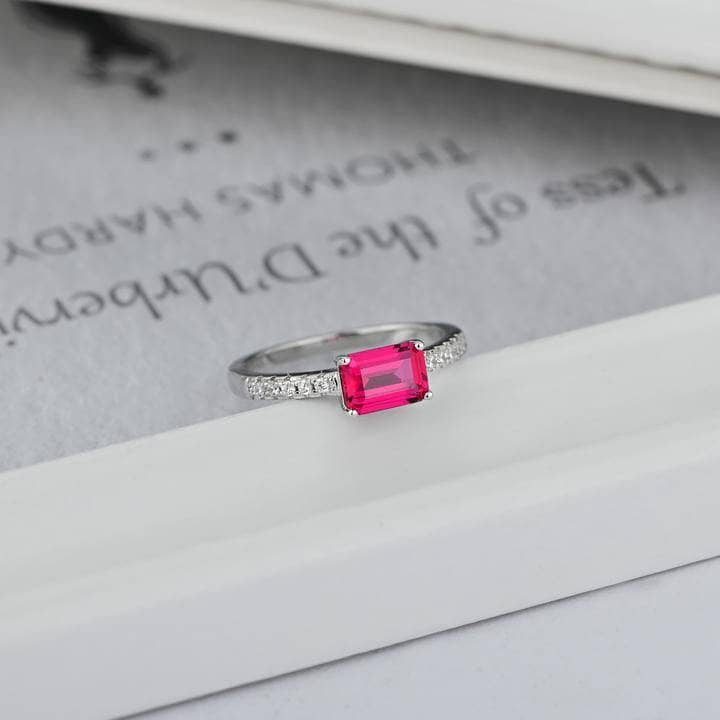 White Gold 1.5ct Emerald Cut Fuchsia Engagement Ring-Black Diamonds New York