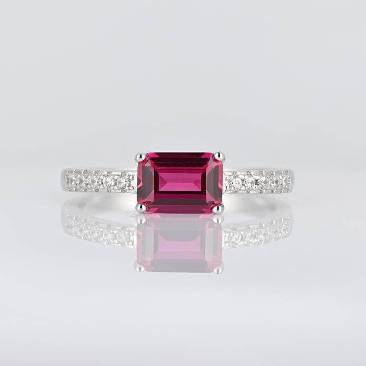 White Gold 1.5ct Emerald Cut Fuchsia Engagement Ring-Black Diamonds New York