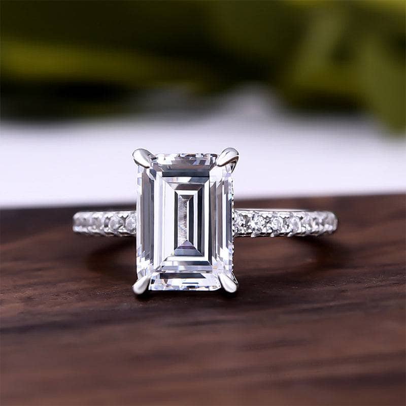 White Gold Emerald Cut Women's Engagement Ring-Black Diamonds New York