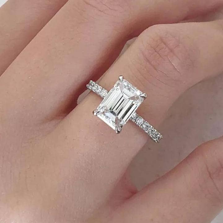 White Gold Emerald Cut Women's Engagement Ring-Black Diamonds New York