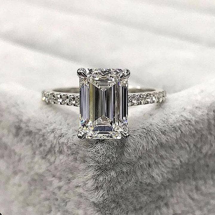 White Gold Emerald Cut Women's Engagement Ring-Black Diamonds New York