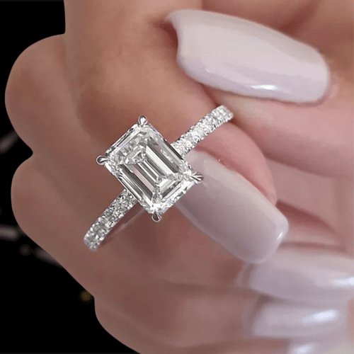 White Gold Emerald Cut Women's Engagement Ring-Black Diamonds New York