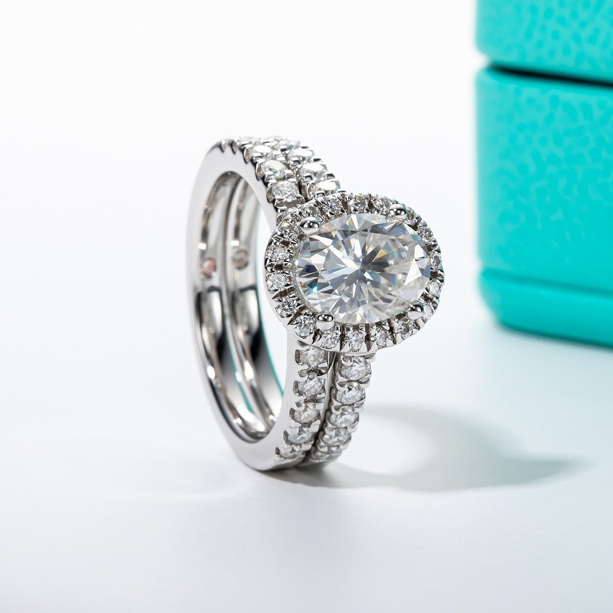 2.0 Ct Oval Cut Diamond Halo Engagement Ring Set-Black Diamonds New York