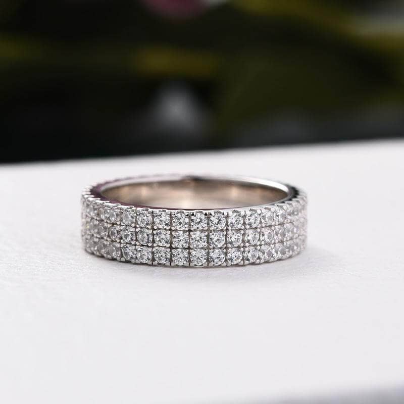 White Gold Pave Simulated Diamonds Sapphire Ring Band-Black Diamonds New York