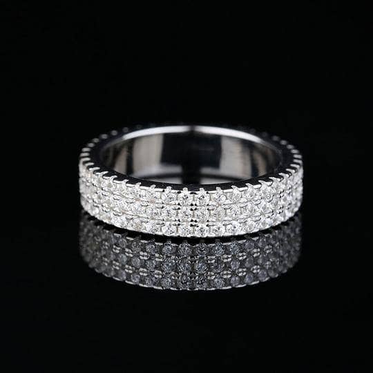 White Gold Pave Simulated Diamonds Sapphire Ring Band-Black Diamonds New York