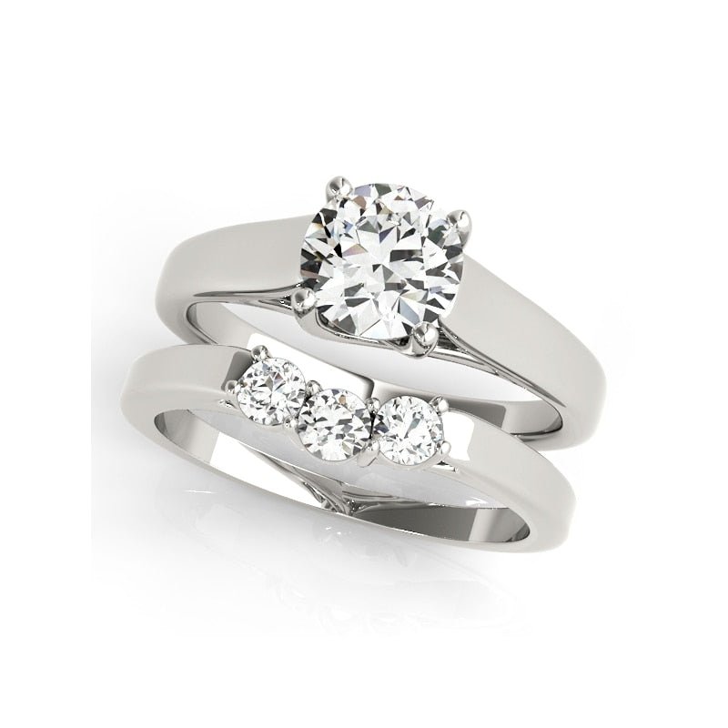 White Gold Round Cut Diamond Polished Engagement Ring Set-Black Diamonds New York